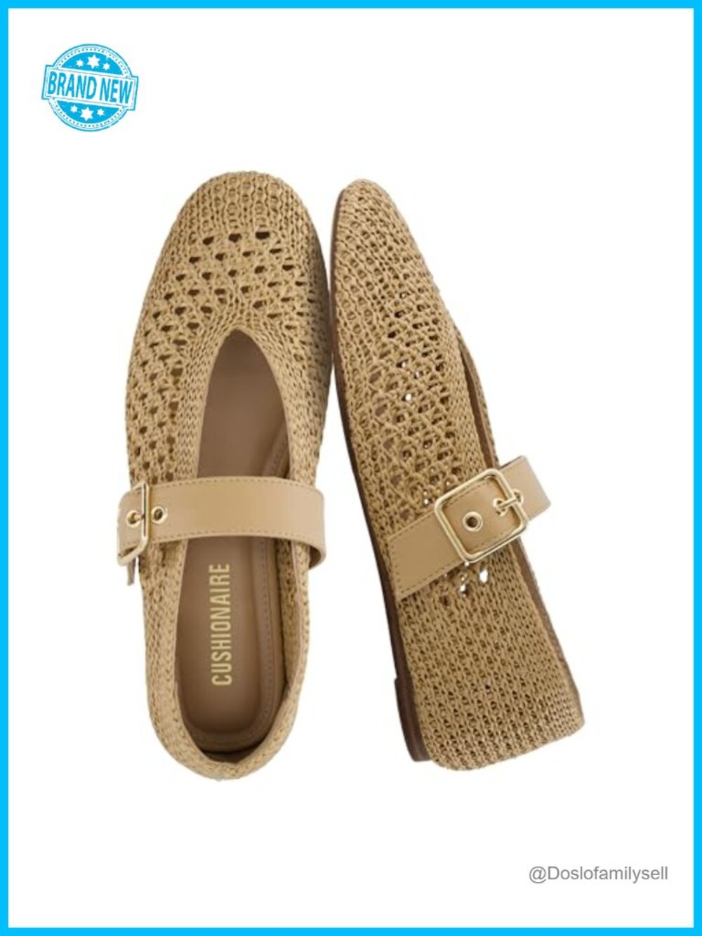 Woven Mary Jane Ballet Flats with Adjustable Gold-Tone Buckle & Memory Foam